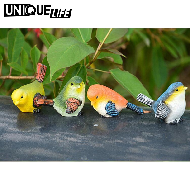Set 4 Chú Chim Bằng Nhựa Resin Nhân Tạo Trang Trí Sân Vườn Yoyoyo01