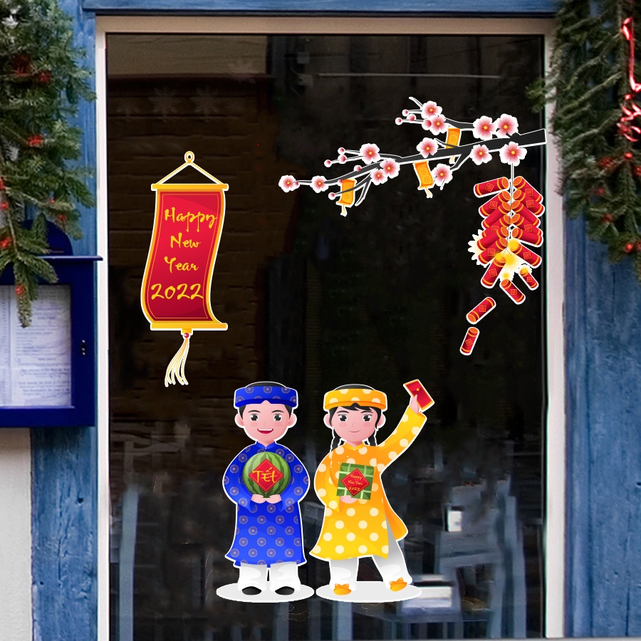 Decal Tết 2022 Mẫu Dán HPNY07 - Decal Dán Cửa Kính Trang Trí Tết