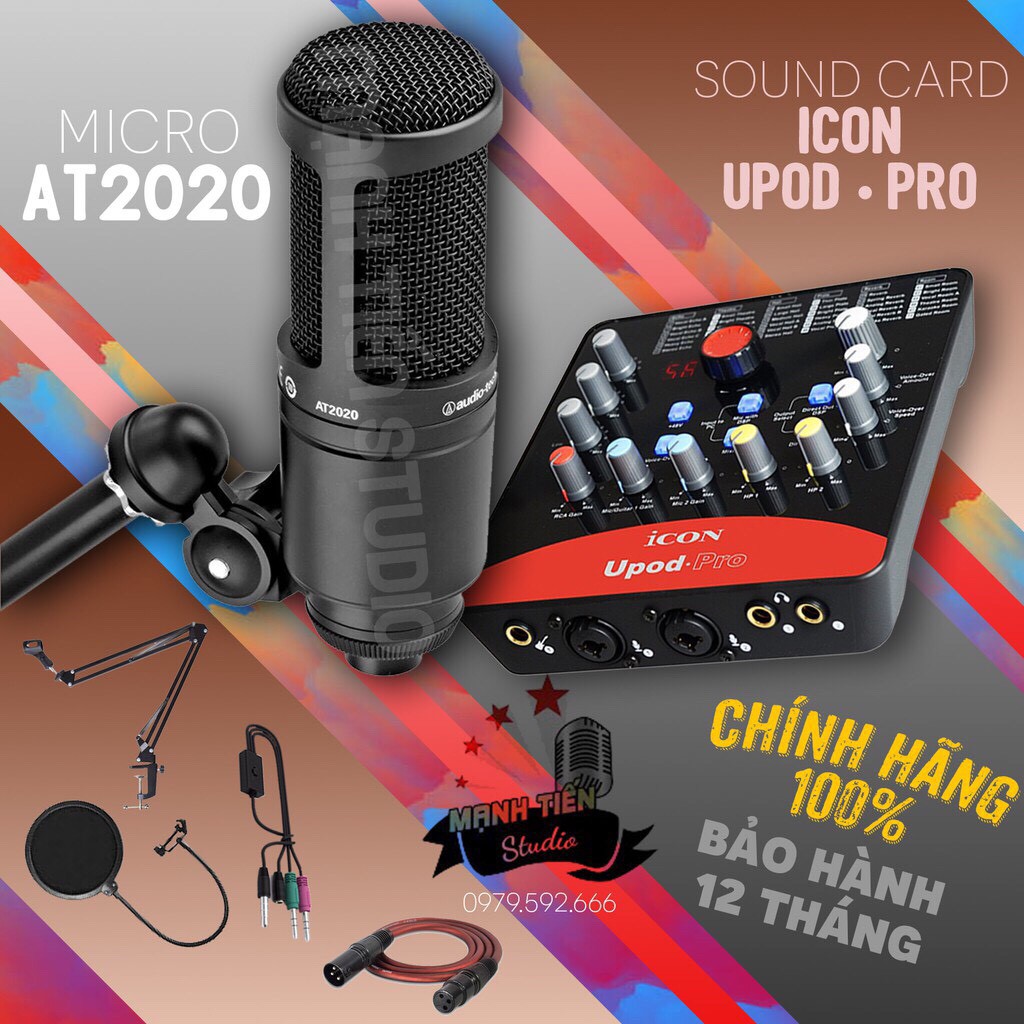 [Sale Sập Sàn] Combo soundcard ICON upod pro - Micro technica AT2020, thu âm, hát karaoke, livestream fb, bigo - giá rẻ