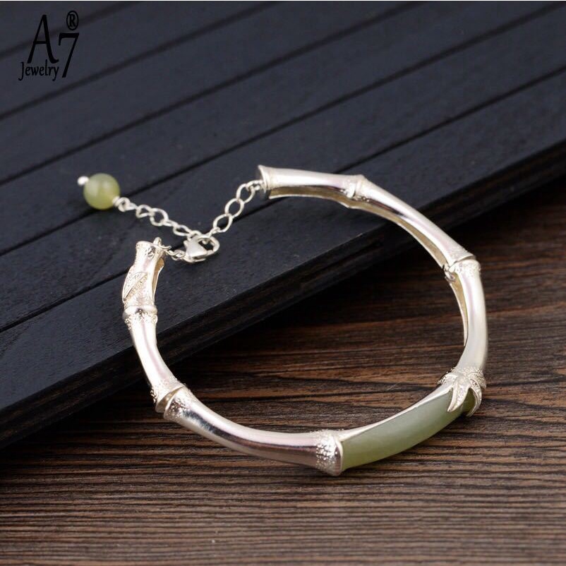 Vòng Tay Mạ Bạc 925 Đính Đá Ngọc Bích Xinh Xắn Cho Nữ