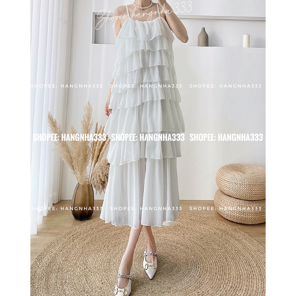 NEW || Đầm maxi 2 dây xếp tầng có TĂNG ĐƠ chất voan trơn form dài xòe nhiều màu trendy