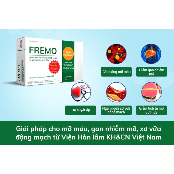 FREMO – Hỗ trợ hạ mỡ máu, gan nhiễm mỡ, giảm cholesterol (20 viên)