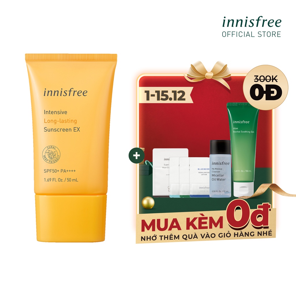 [Mã COSIF12 giảm 10% đơn 400K] Kem chống nắng lâu trôi innisfree Intensive Long Lasting Sunscreen SPF50+ PA++++ 50ml