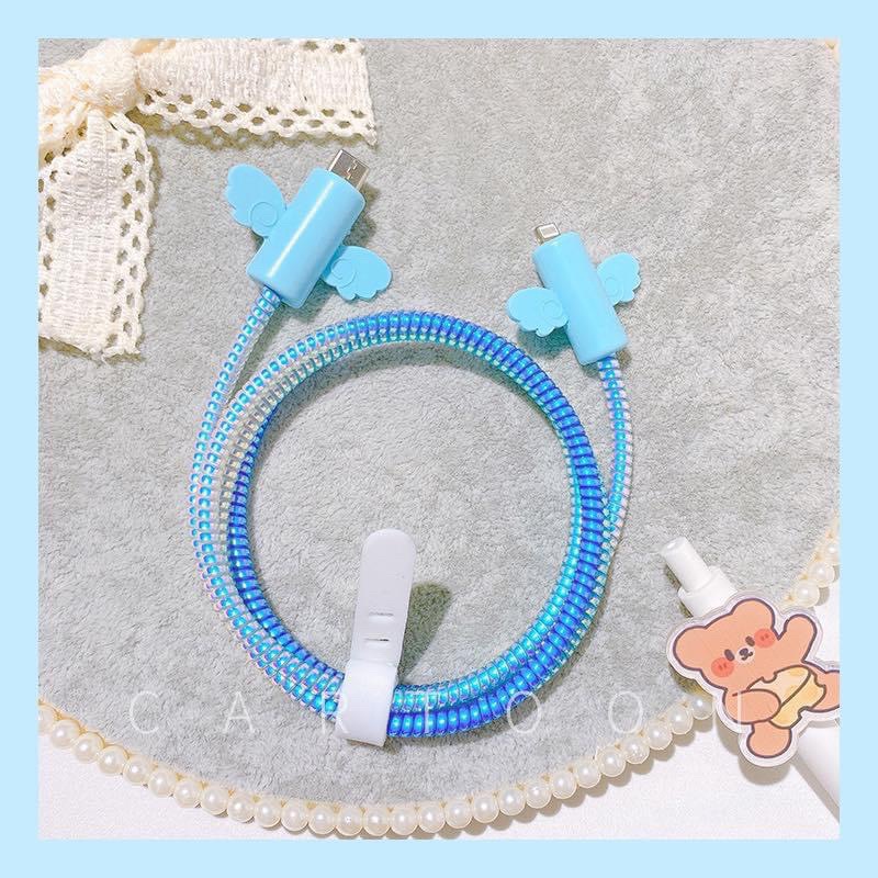 {Usb-Type C} Bộ bảo vệ dây sạc Samsung /Oppo (quấn sạc và bảo vệ đầu sạc cánh thiên thần 2 đầu)