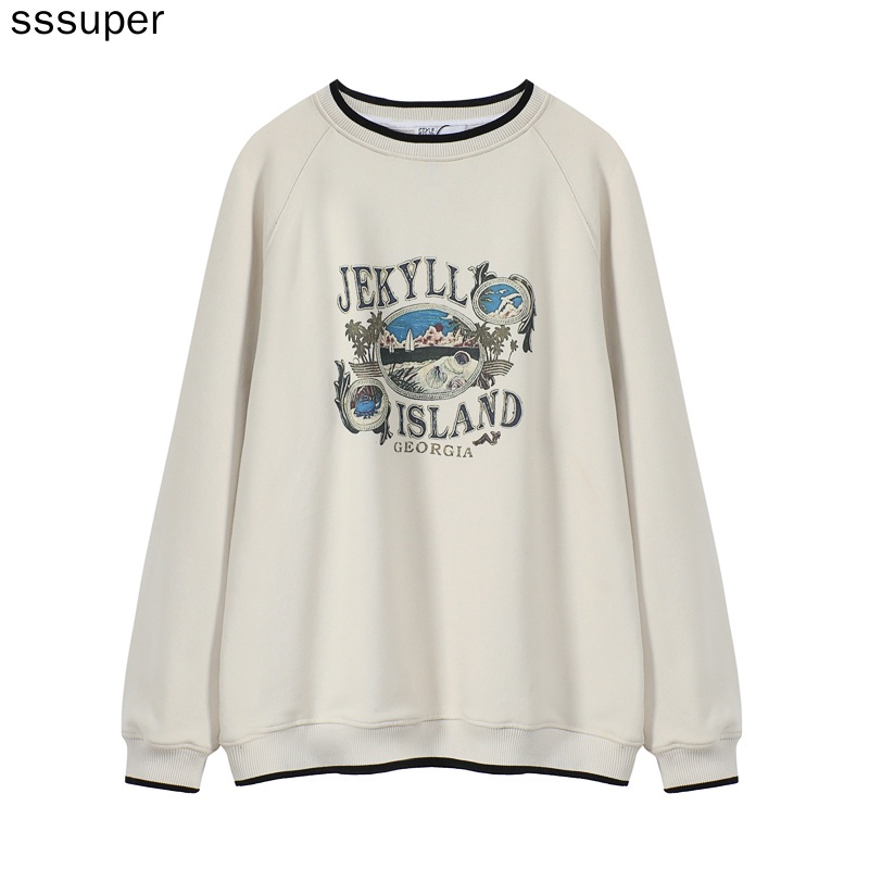 Thin spring and autumn without velvet Áo sweater cổ tròn in họa tiết thời trang xuân thu cho nữ