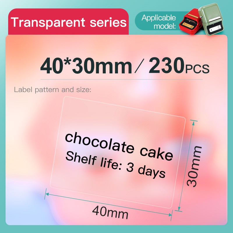 Miếng dán nhãn NIIMBOT B21/ B203 in nhiệt trong suốt dành cho trang trí