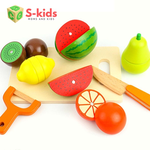 Đồ Chơi Trẻ Em S-Kids, Bộ nấu ăn cắt rau củ bằng gỗ cho bé gái