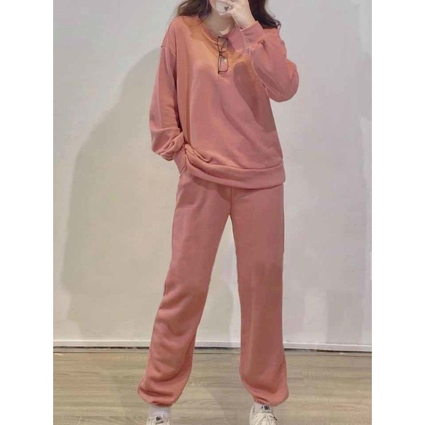 (Ảnh thật) Bộ đồ nỉ trơn unisex nam nữ,set gồm áo sweater form rộng+ quần jogger thời trang thu đông
