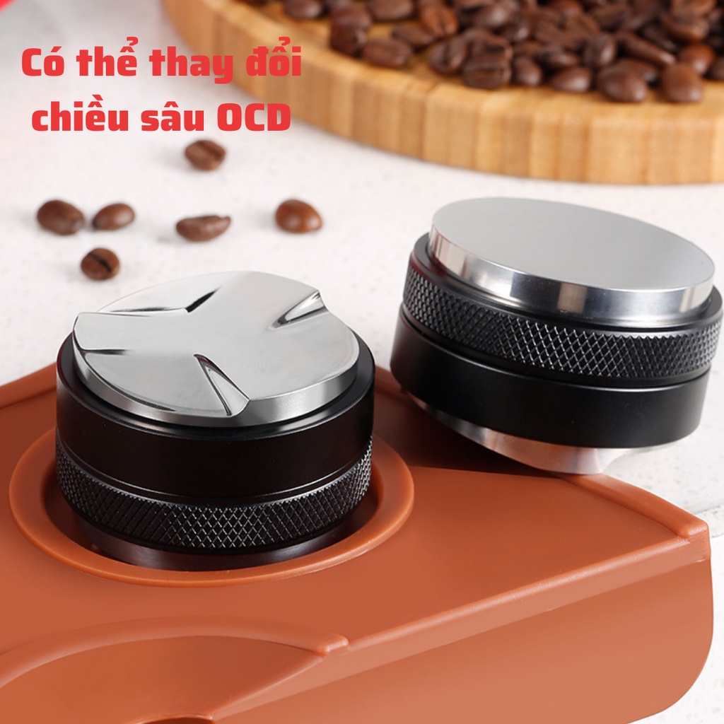Tamper OCD 58mm hai đầu hình xoáy dụng cụ nén cà phê 3 lưỡi pha Espresso cafe Arabica Inox cao cấp tiện lợi chính hãng