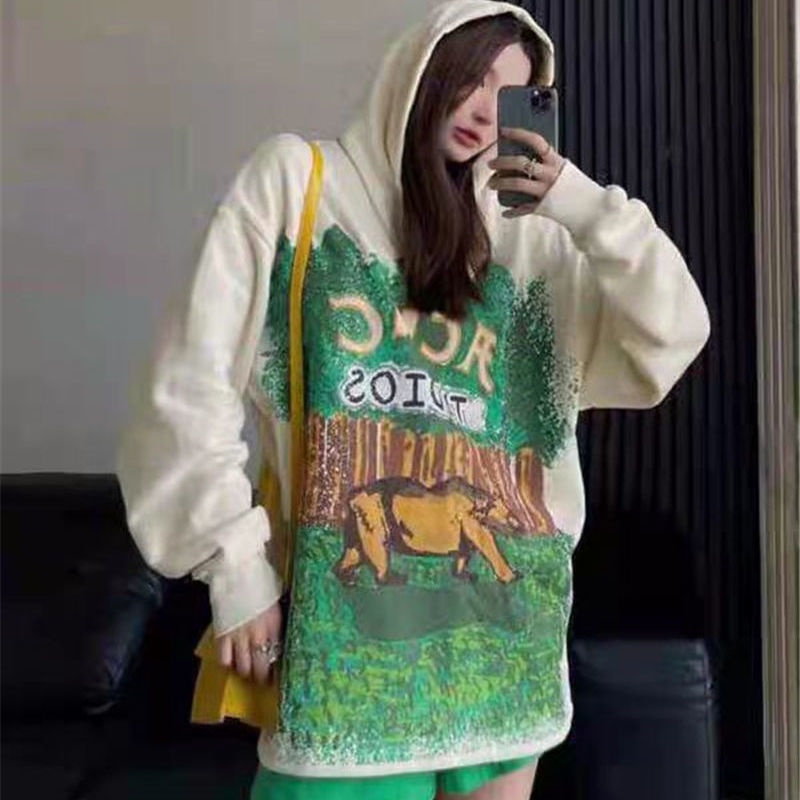 Áo Hoodie tay dài dáng rộng in họa tiết thời trang mùa thu mới cho nữ
