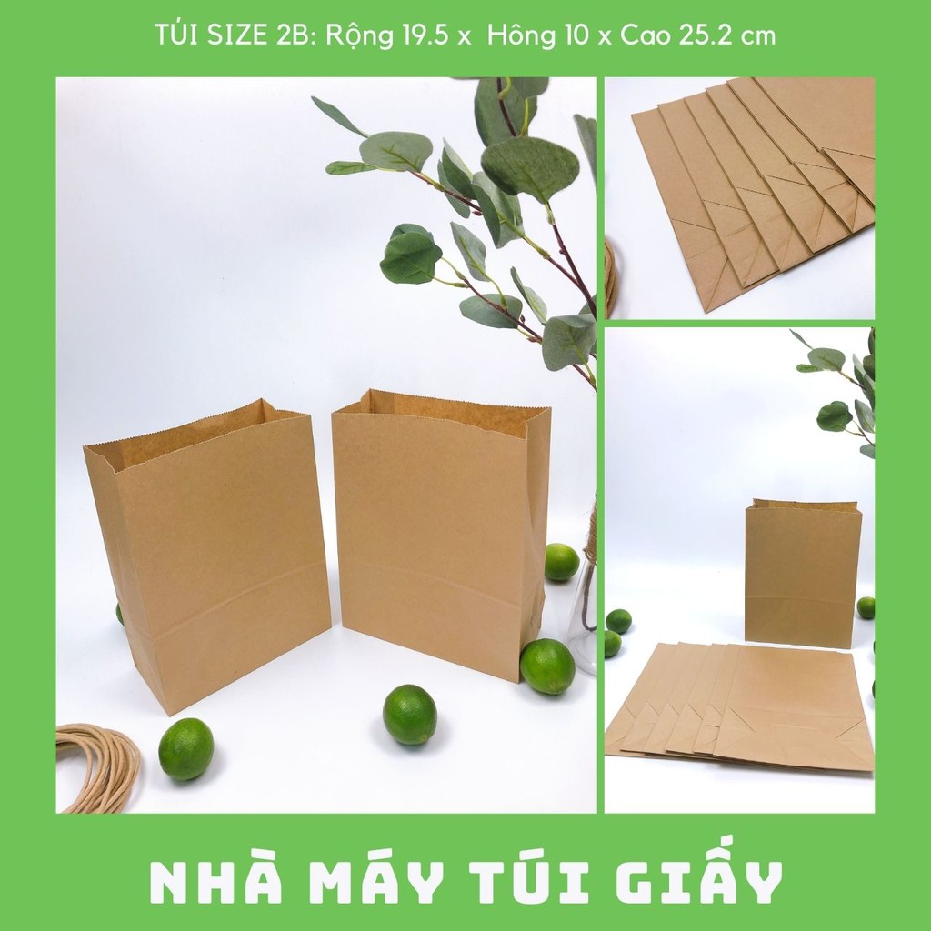 300 túi giấy nâu không quai Size 2B:19.5x10x 25.2 cm túi đựng hàng 3kg