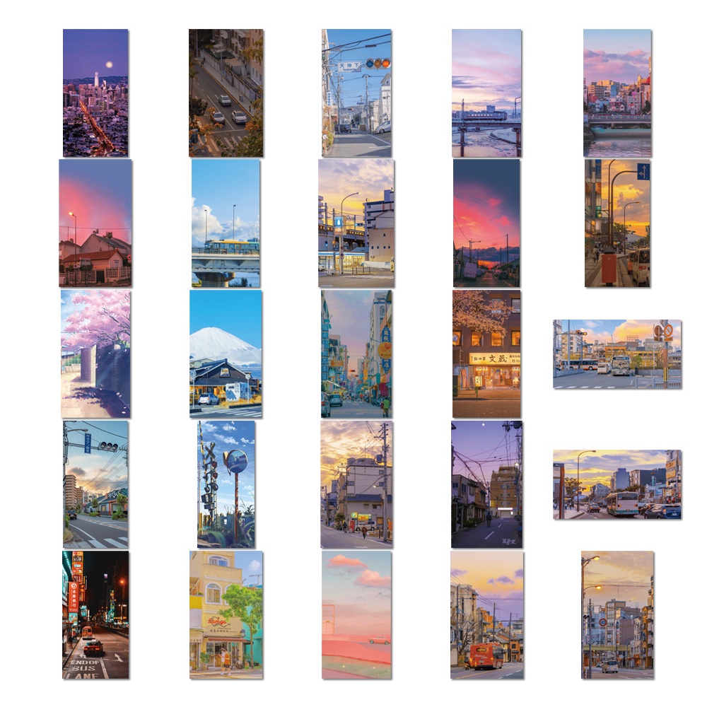 Bộ 10/30/50 Miếng Dán Chống Thấm Nước Hình Phong Cảnh Đường Phố Trang Trí Ván Trượt/Guitar/Guitar Trẻ Em