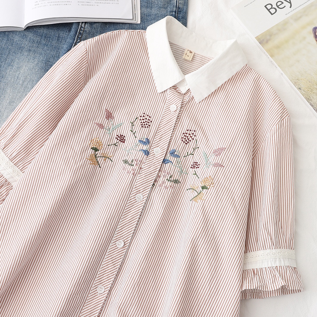 Áo Sơ Mi Cotton Trơn Tay Ngắn Thêu Hoa Thời Trang Mùa Hè Dành Cho Nữ 2022