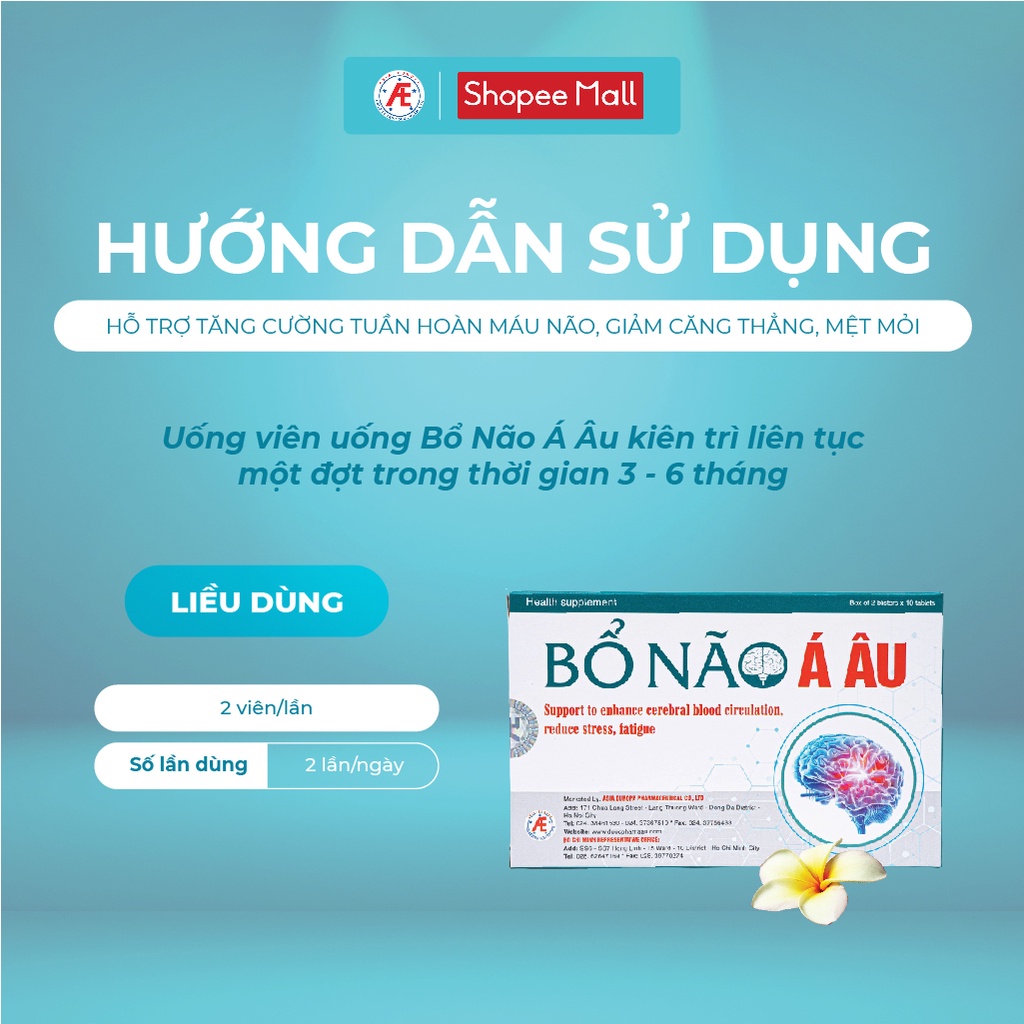 Bổ Não Á ÂU- Hỗ trợ tăng cường tuần hoàn máu não, giảm căng thẳng mệt mỏi do thiểu năng tuần hoàn máu não DƯỢC PHẨM Á ÂU
