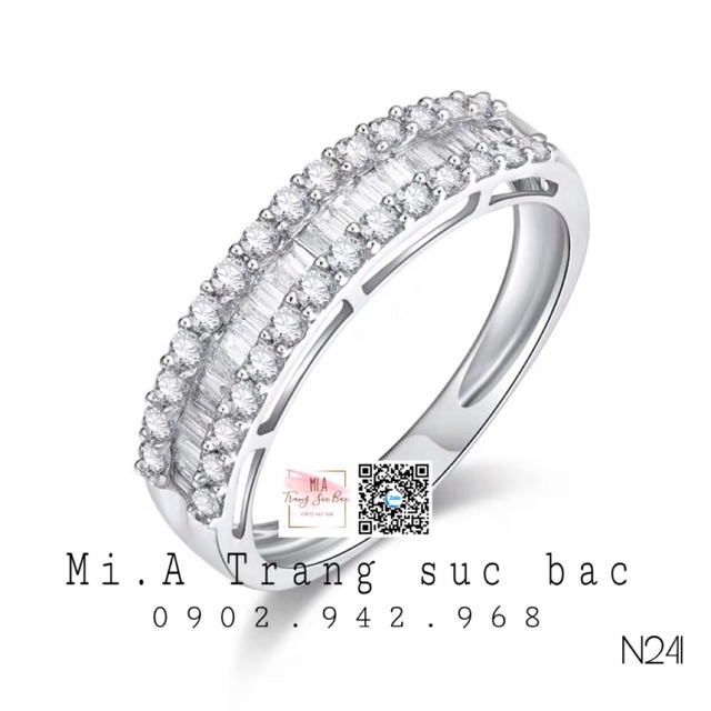Nhẫn Bạc Ý S925 nhẫn cặp đá baguet cao cấp N241 | Mi.A Trang sức bạc MiASJ