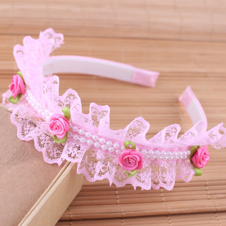 Cài tóc băng đô hàn quốc ren lưới hoa hồng cho bé BE13