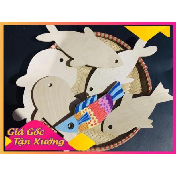 Bộ 10 cá gỗ mộc 20cm cho bé tô màu sáng tạo - MỘC XINH