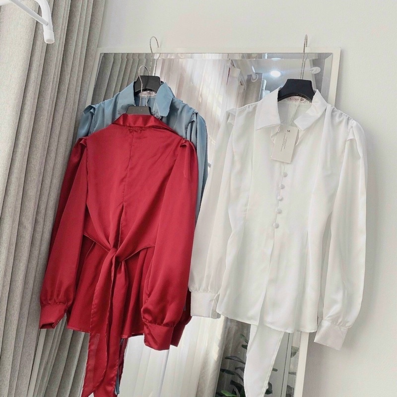 Áo sơmi nút bọc nơ lưng | BigBuy360 - bigbuy360.vn