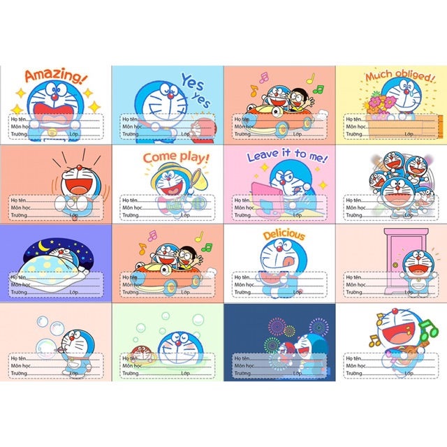 Nhãn vở Doraemon mon có đề can bóc dán