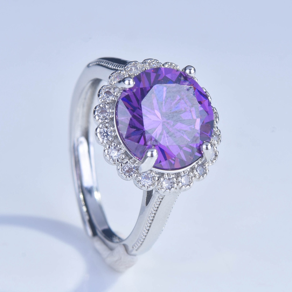 Nhẫn Mạ Bạc 925 Đính Đá Tím 5 Karat Moissanite Cỡ Lớn Thời Trang Cho Nữ