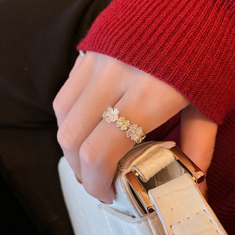 Nhẫn đeo tay hình hoa đính đá zircon phong cách Hàn Quốc sang trọng