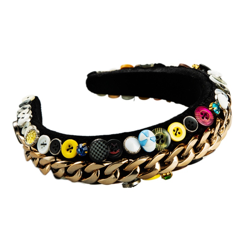 Băng Đô Cài Tóc Xốp Bọc Nhung Đính Nút Kim Loại Nhiều Màu Phong Cách Vintage