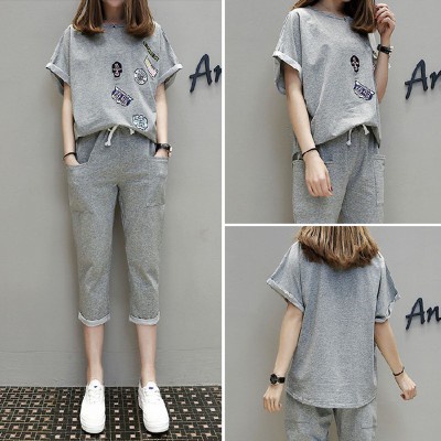 Áo thun và quần crop nữ tay ngắn size M-4XL, phù hợp mặc hàng ngày - C2960