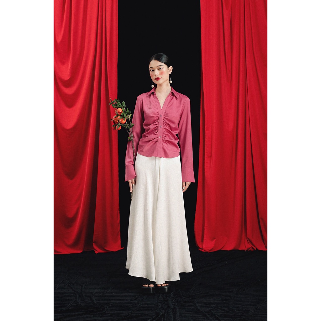 Áo sơ mi lụa xếp nhún trước MIEU - HD35