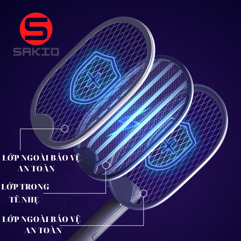 Vợt Muỗi kiêm Đèn Bắt Muỗi SAKIO Pin sạc 14500mah - BH 12 tháng - TABISO