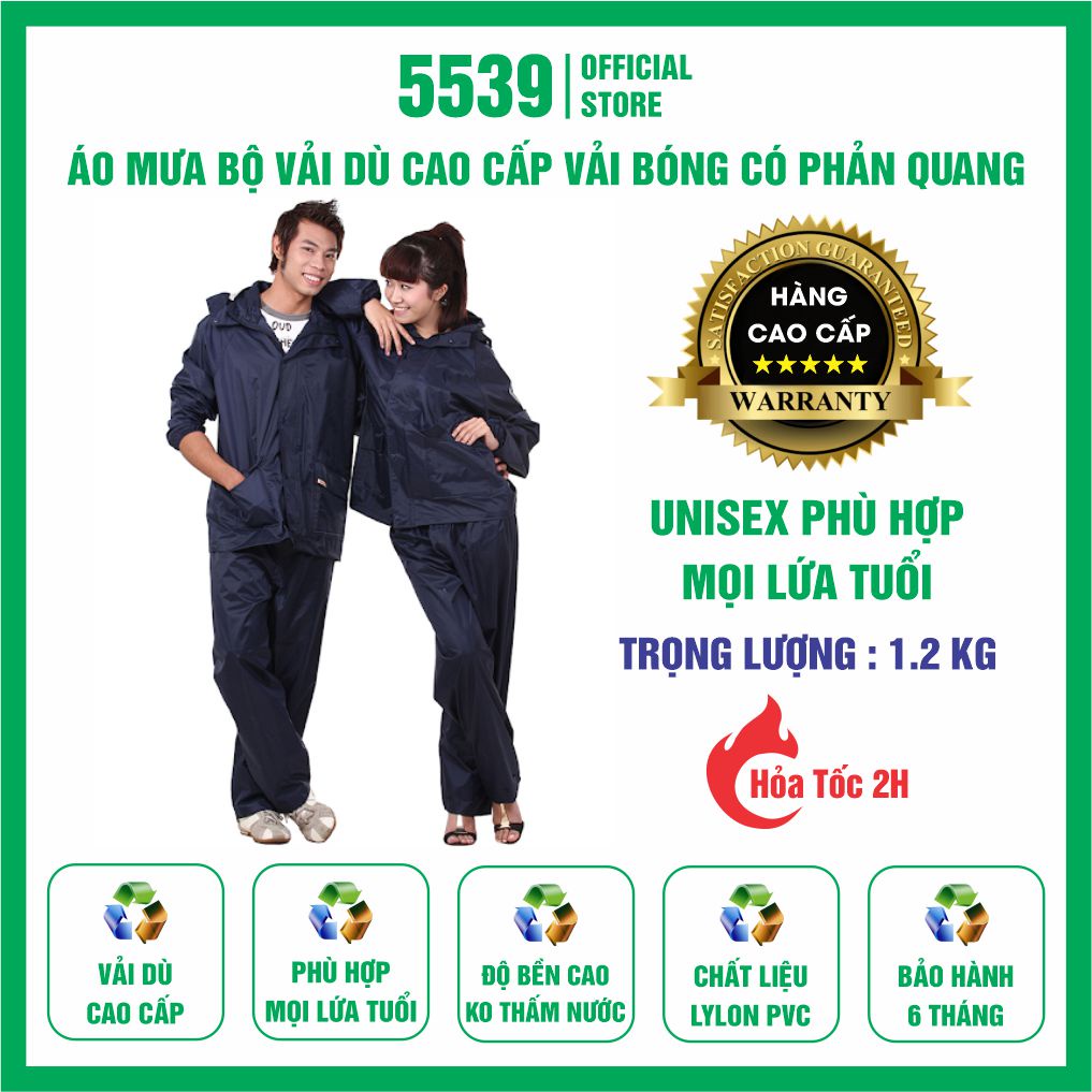 Áo mưa bộ người lớn cao cấp chất liệu nylon PVC có phản quang chống thấm nước tốt thích hợp mọi lứa tuổi - Shop 5539