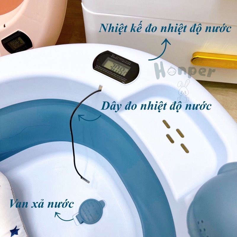 Chậu tắm gập gọn có nhiệt kế - Tặng kèm phao tắm - Có bán lẻ phao tắm