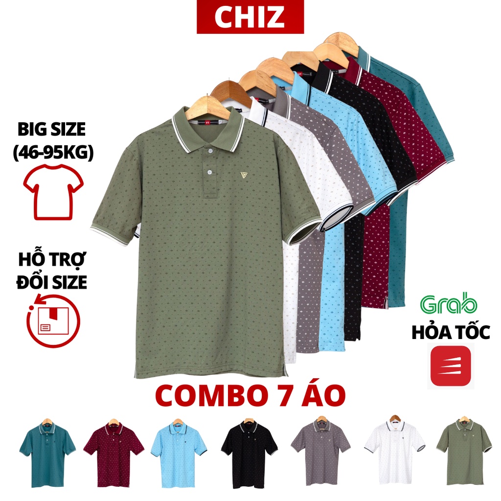 Áo thun polo nam trung niên big size đại cho bố CHIZ vải cotton cao cấp co giãn|COMBO 7 ÁO