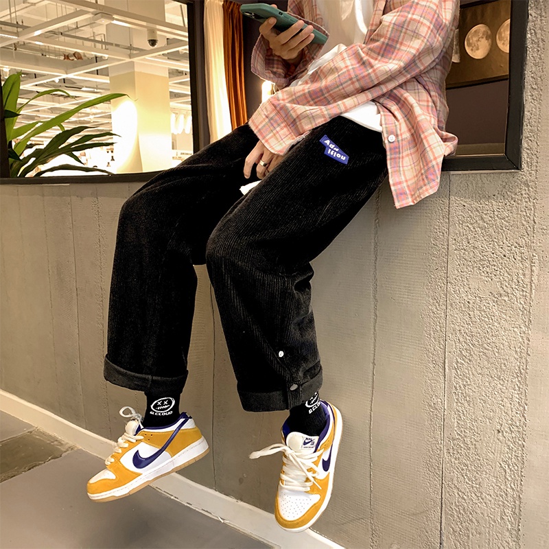 【S-3XL】Quần Dài Ống Thẳng Vải Nhung Kẻ Màu Trơn Thời Trang Thường Ngày Cho Nam Và Nữ