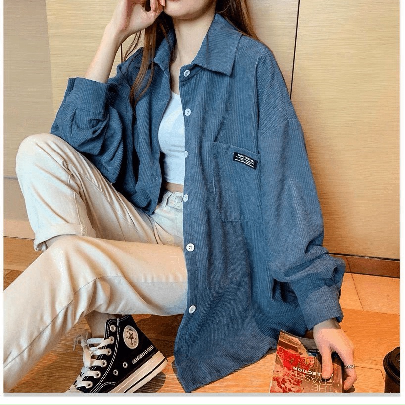 áo khoác nữ phong cách sơ mi chất liệu nhung tăm cao cấp có bốn màu