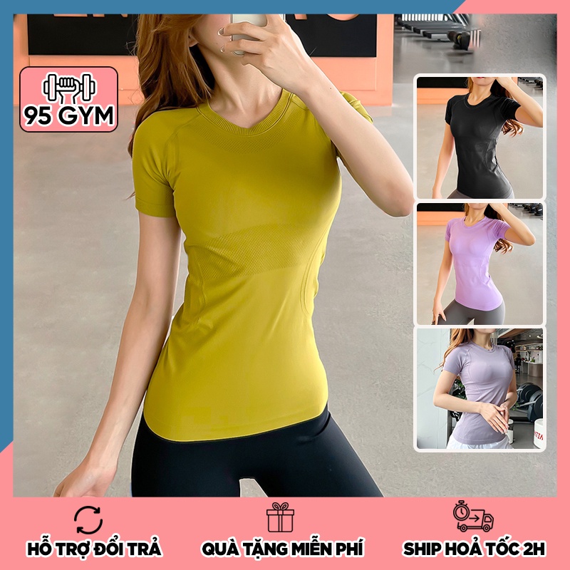 Áo cộc tay tập gym yoga nữ 95Gym AC28 dáng dài chất thun co giãn tốt