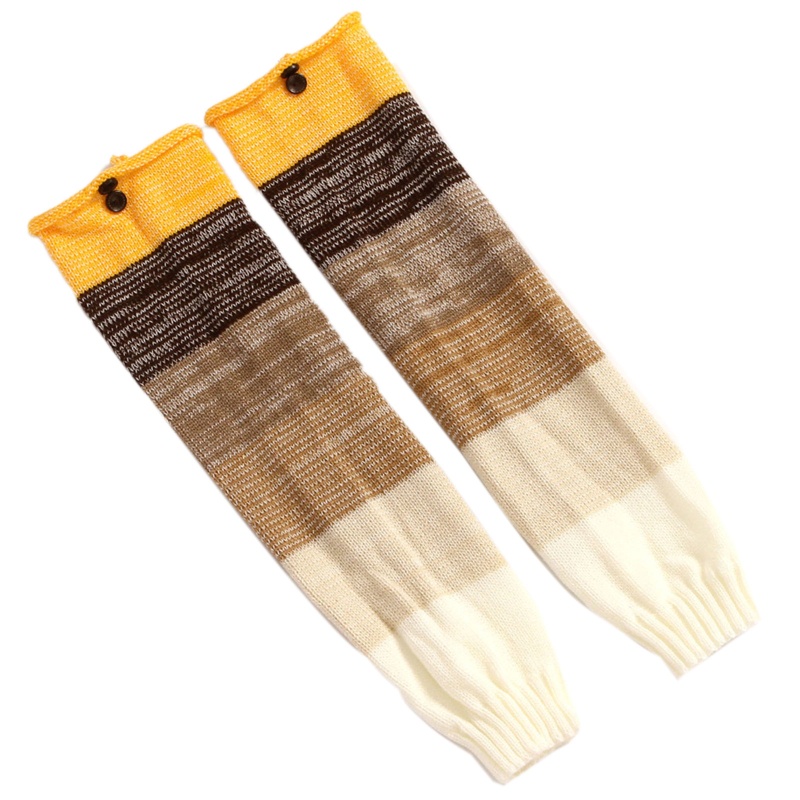 Xiangbao Phụ Nữ Dệt Kim Giữ Ấm Chân Siêu Dài Khâu Nút Màu Sắc Cầu Vồng Trang Trí Giày Bốt