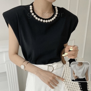 A32|Áo thun nữ kiểu cổ tròn đính ngọc sang trọng đơn giản màu trắng gd_order