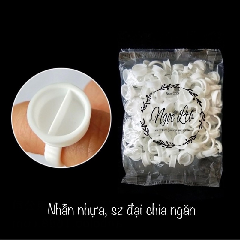 Nhẫn nhựa Trắng đựng mực phun xăm, keo nối mi.