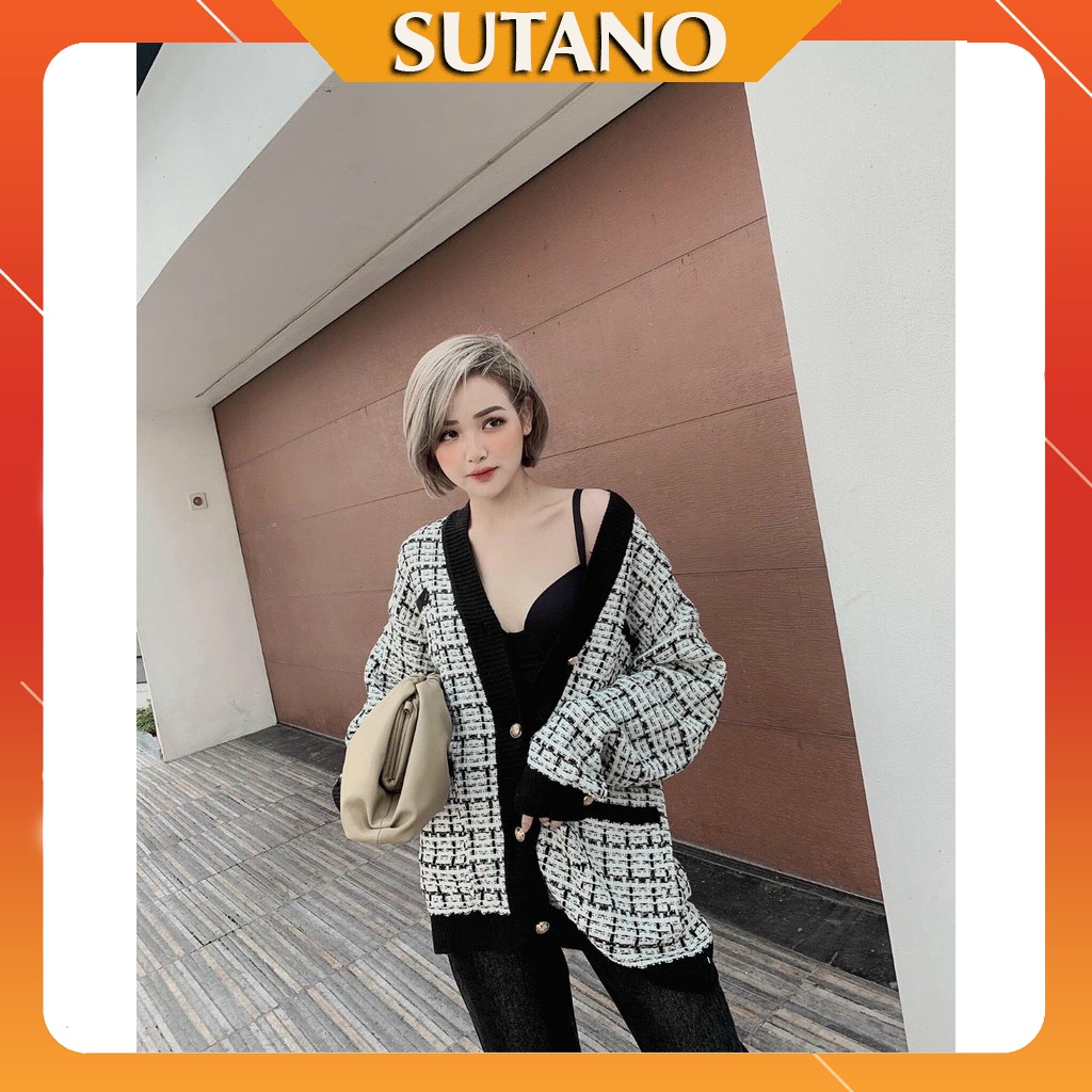 Áo Choàng Len Cardigan Cúc Vàng ,Áo Cadigan Nữ Chất Len Nhũ cao cấp A481 SUTANO | BigBuy360 - bigbuy360.vn