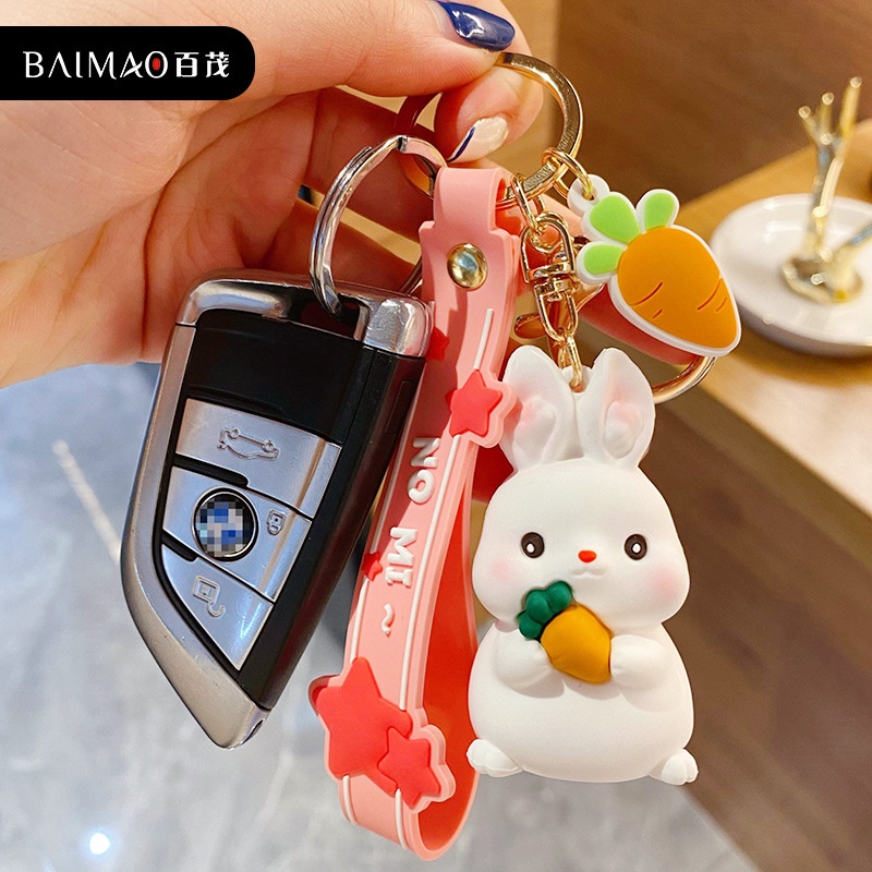 Baimao Chính Hãng Móc Chìa Khóa Xe Hơi Cặp Đôi Hình Thỏ Cơm glutinous rice Thời Trang Tinh Tế