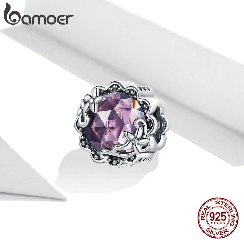 Hạt Trang Sức Bamoer SCC1796 Bạc Sterling 925 Đính Đá Hình Hoa Màu Tím Sang Trọng