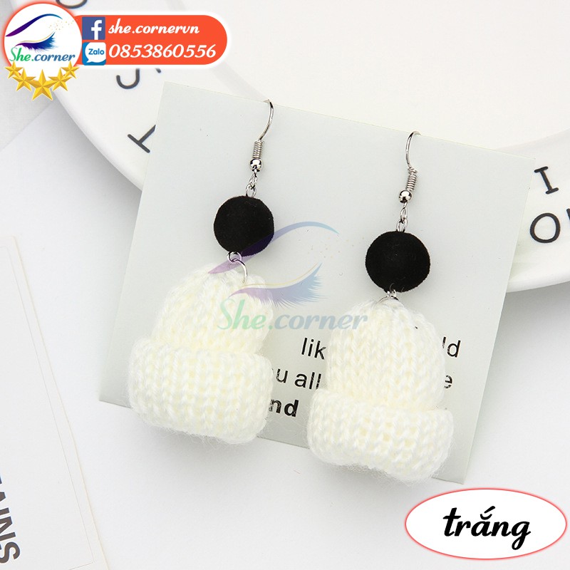 Bông tai Hàn Quốc E917 mũ len mùa đông nhiều màu dễ thương