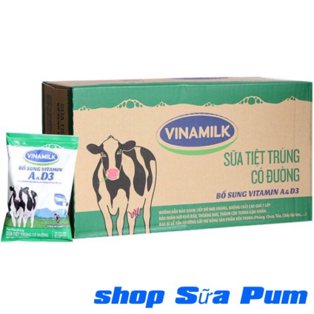 Thùng sữa tiệt trùng Vinamilk bịch 220ml (48 bịch)