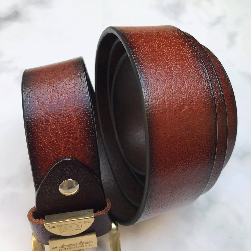 Dây Nịt Da Bò Tự Nhiên Viền Đen - Mặt Đồng Đúc Nguyên Khối LB006