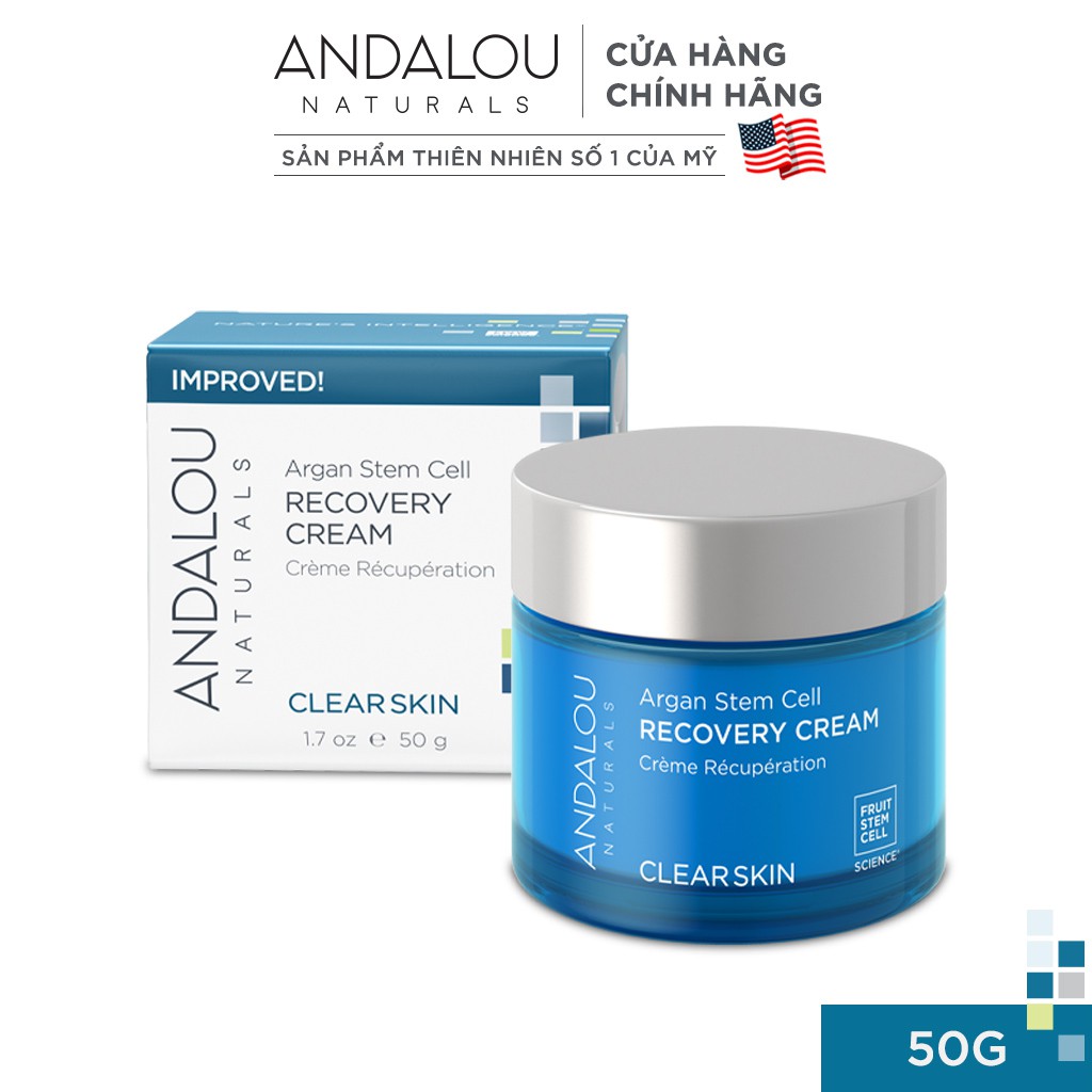 Kem Dưỡng Da Ban Đêm Cho Da Dầu Andalou Naturals Clear Skin Argan Stem Cell Recovery Cream 50g