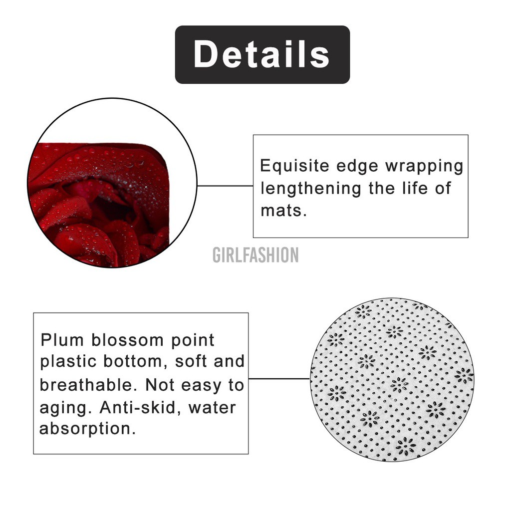 Red Rose Waterproof Polyester Shower Curtain Bathroom Toilet Seat Cover Mat Kit