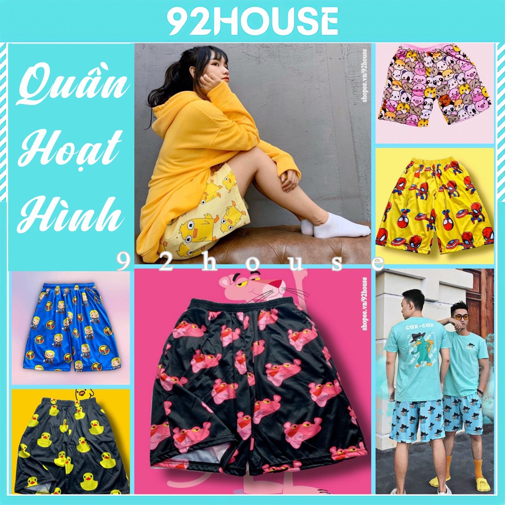 Quần đùi lửng mặc nhà hoạ tiết hoạt hình, chất thun thể thao thoáng mát, freesize