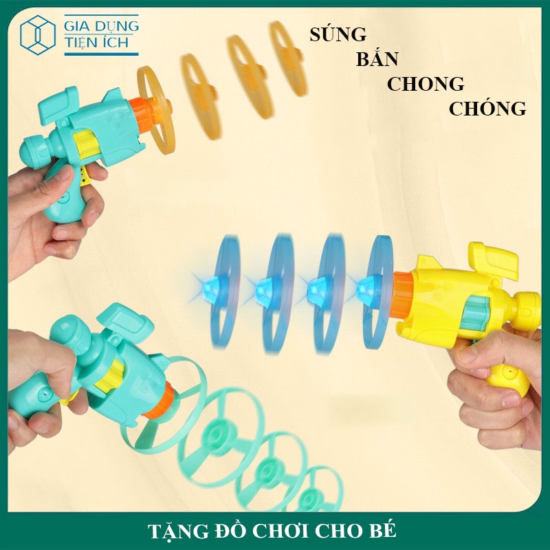 Đồ chơi bắn chong chóng, súng bắn đĩa bay phát sáng nhiều màu sắc cho bé, đồ chơi trẻ em