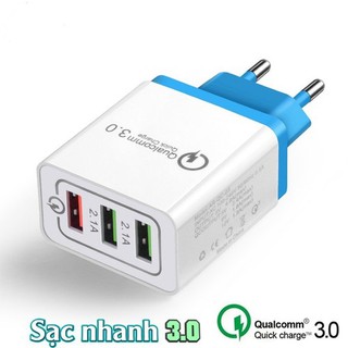 Củ Sạc Nhanh 3 Cổng Quickcharge 3.0 có tùy chọn kèm dây sạc - Qualcomm 3.0