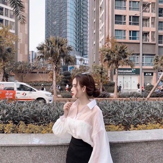Áo sơmi trắng tay phồng có lót